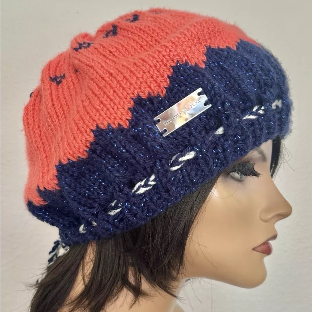 Hand Knits 2 Love Slouch Beanie Hat Fair-isle Tassels Adjustable Fit Designer